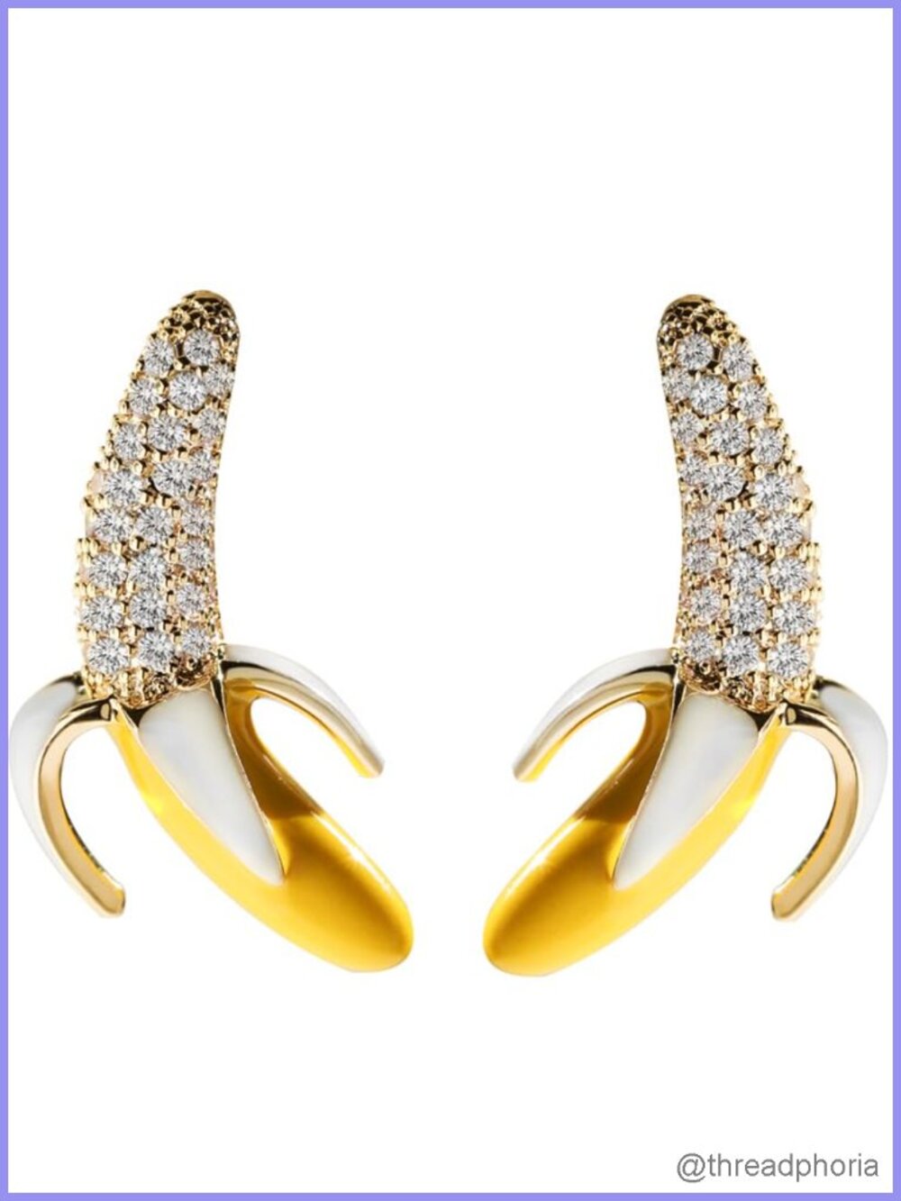 Gold Rhinestone Banana Stud Earrings Hypoallergenic Micro Pave